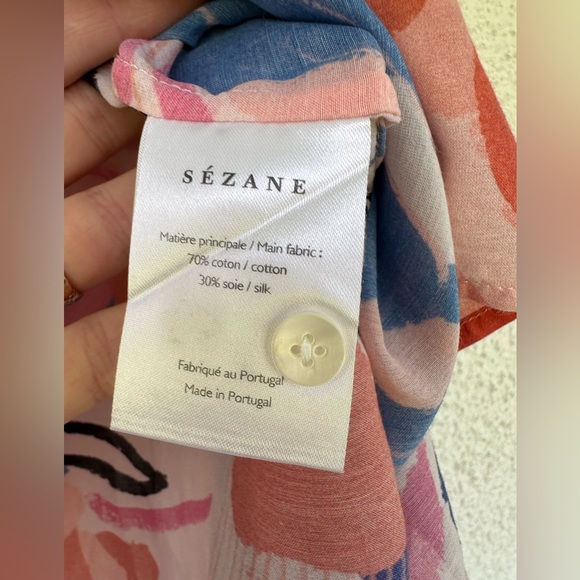 Rare Sezane Pierro button Shirt in Femme silk blue red pink - Picture 3 of 5